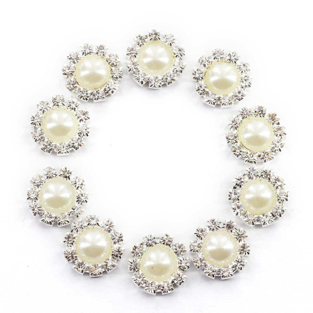 5pcs 30mm Crystal Rhinestone Buttons Pearl Flower Embellishments Buttons Flatback DIY Buckles for Wedding Jewelry Shoes Decor