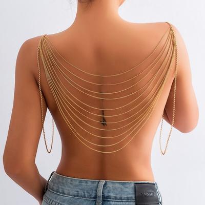 Layered Tassels Metal Body Chain Multi-layer Necklace Women Body Jewelry Bikini Chest Chain Women
