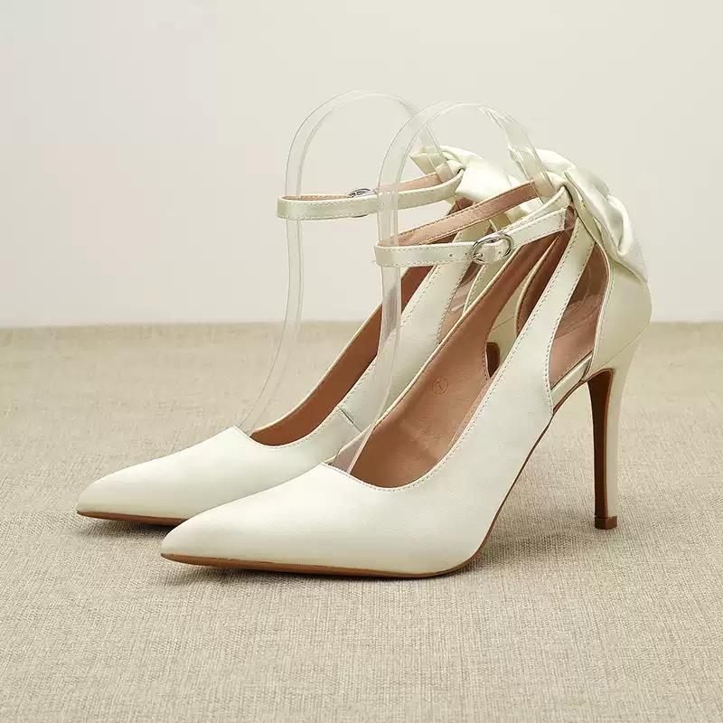 Women s Satin Ankle Strap High Heels Pointed Toe Buckle Ribbon Party Pumps Sexy Office Wedding Bridal Dress Shoes 36