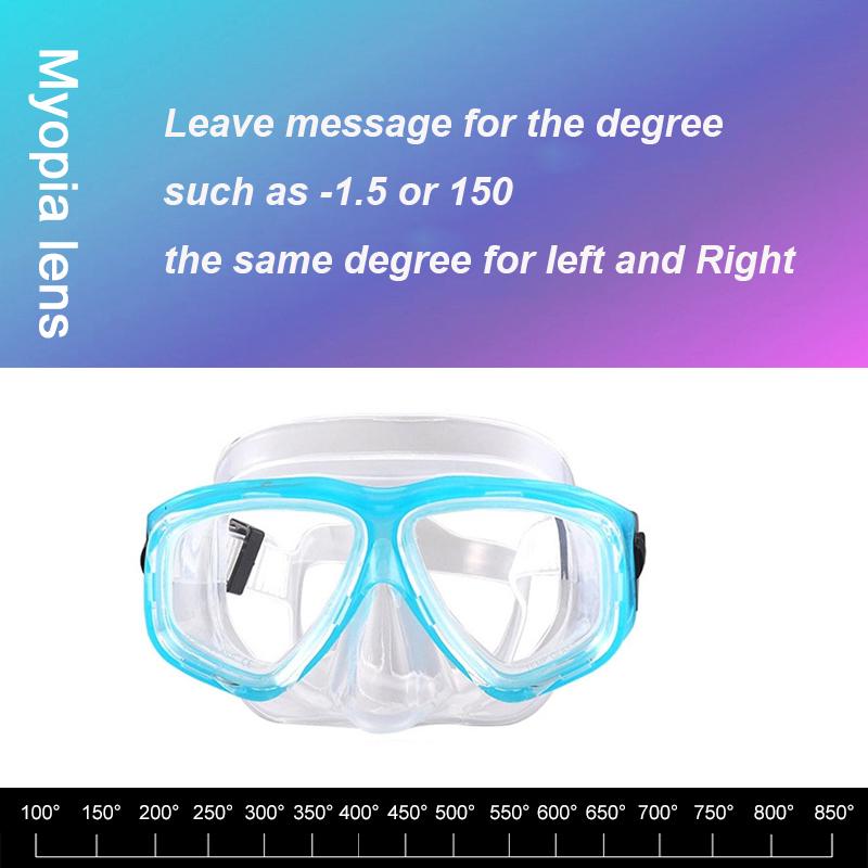 -1.5 To -8.5 Myopia Adults Silicone HD Clear Anti Fog Diving Eyewear Masks Custom For Left Right Eyes Different Degrees