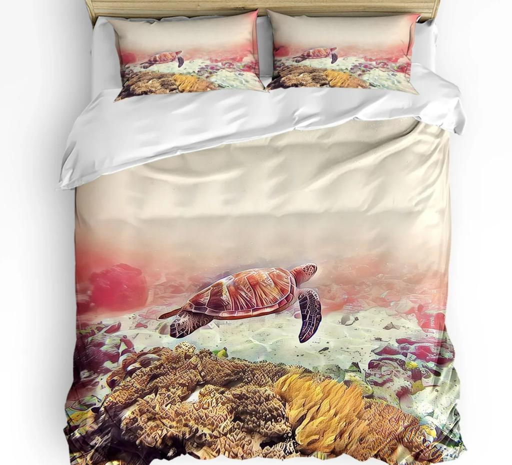 Comforter Shell Starfish With Custom 3 Pcs King Size Blue Ocean Coral Bedding Set Home Textile Room Decoration