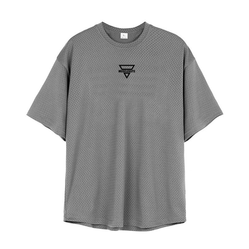 Muscleguys New Arrivals Hollow Breathable T-Shirts Men's Simple Thin Short-sleeve summer Fitness Do Exercise Oversized Tops
