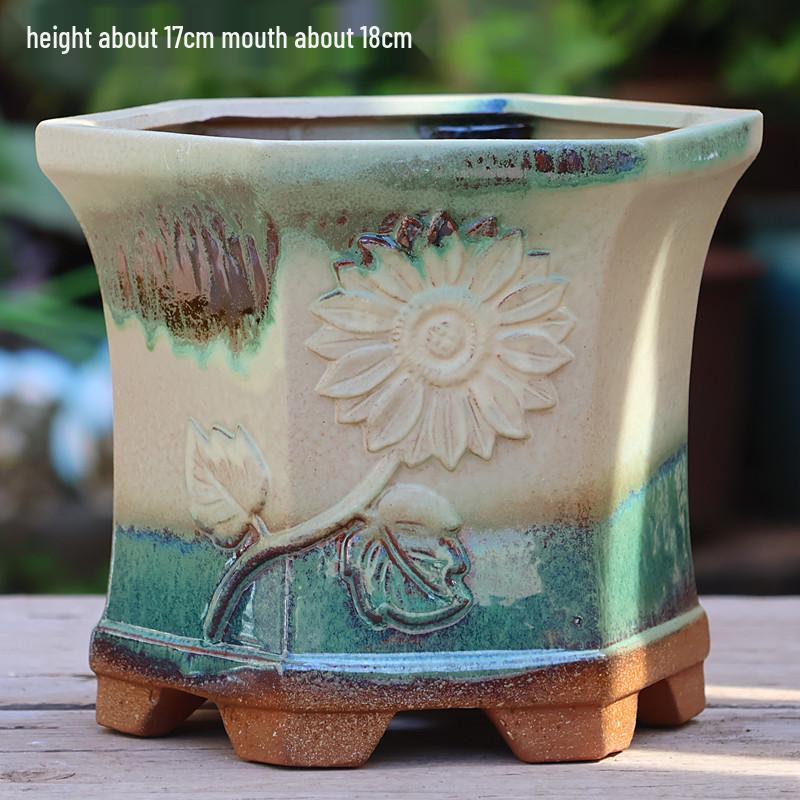 Handmade Terracotta Succulent Pot, Large Square with Gloss Glaze and Breathable Design.