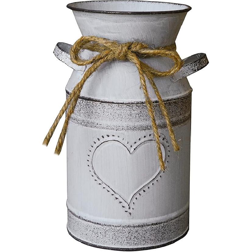 

MISIXILE Vintage Galvanized Milk Can, Farmhouse Flower Vase, Rustic Shabby Chic Vase with Handle for Home Office Decor- 7.5 (Misty Grey) Milk Can