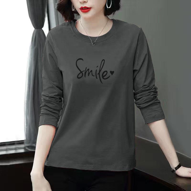 

Mid-length Pure Cotton Long Sleeve Slimming T-Shirt for Middle-aged Women - Versatile Autumn/Winter Casual Top M [For 100-120 pounds]