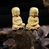 Vintage Mini Boxwood Carved Crafts Buddha Pendant Cute Little Monk Figurine Guanyin Statue Home Decoration Car Ornament Gift