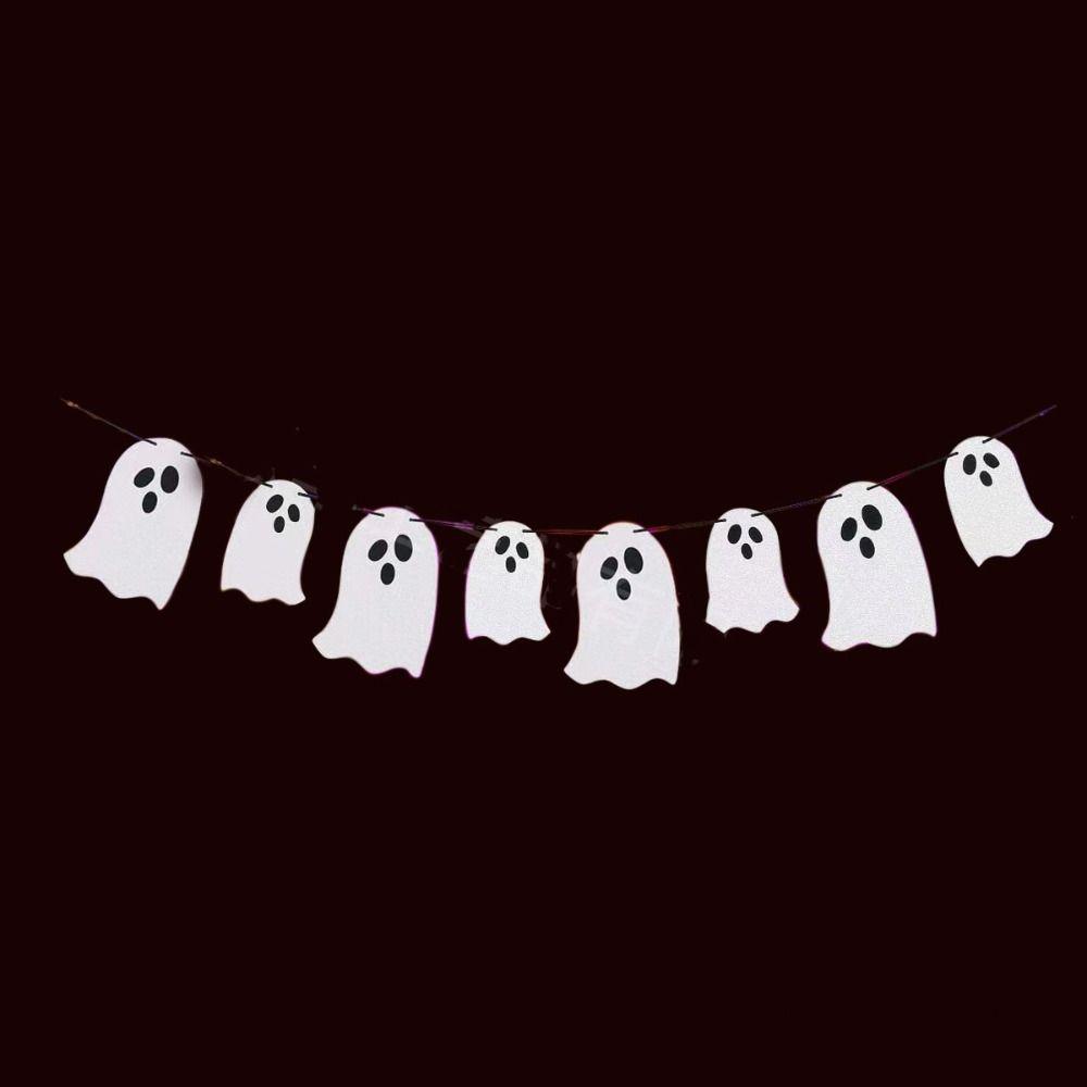 Paper Halloween Ghost Banner Funny Pull Flower Decoration Props Supplies Ghost Flag  Bar