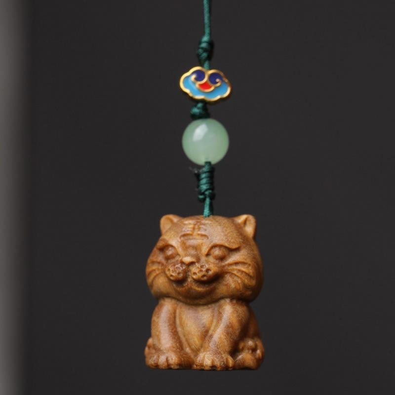 Green Sandalwood Tiger Phone Charm and Keychain for the Year of the Tiger - Cute and Auspicious Design