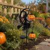 Heks Gresskar Hagepinner Solcelledrevet Halloween Bakkepeilepinne Lys, Metall Kost Måne Gård for Høstfestival Statue Utendørs Skulptur Dekorasjon