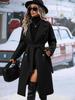 Women's Double-Breasted Belted Woolen Coat with Lapel - Autumn/Winter Fashion