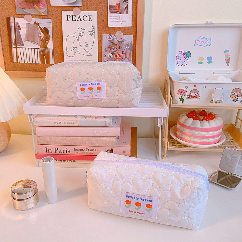 

Cosmetic Storage Solid Color Makeup Floral Flower Pencil Case Pen Bag Transparent Grid Stationery