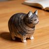 Cute Handmade Wooden Tabby Ginger Cat Figurine Carving Ornament Home Desktop Car Statue Kitten Office Decor Decorative Wooden