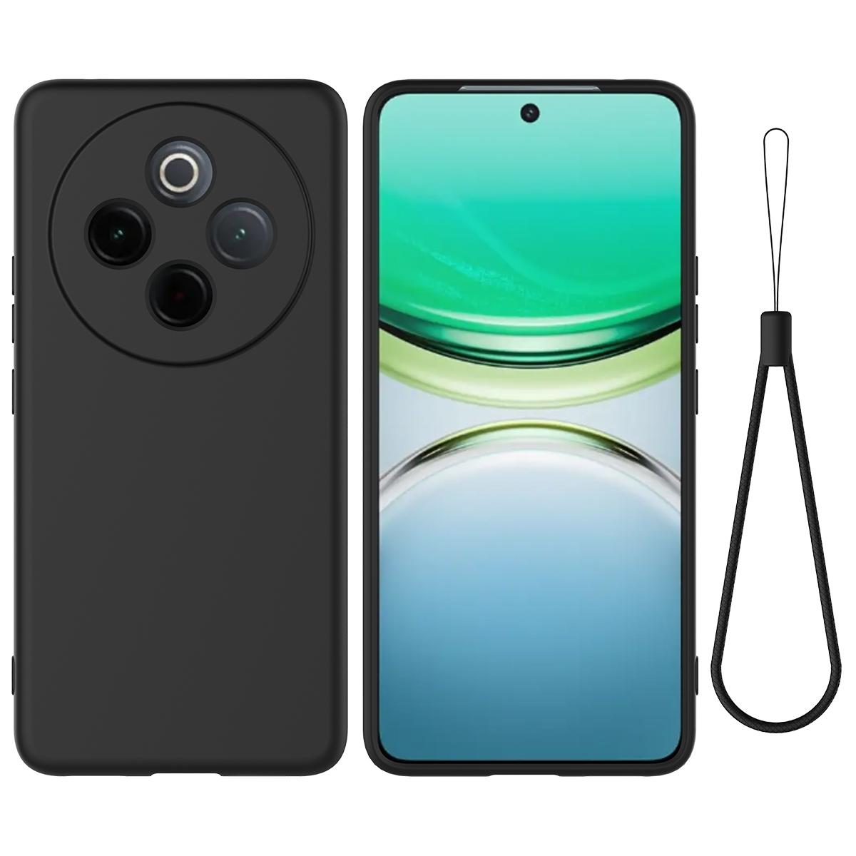 

For vivo Y300 Pro+ 5G/iQOO Z10 5G Liquid Silicone Case Phone Back Cover with Hand Strap Black