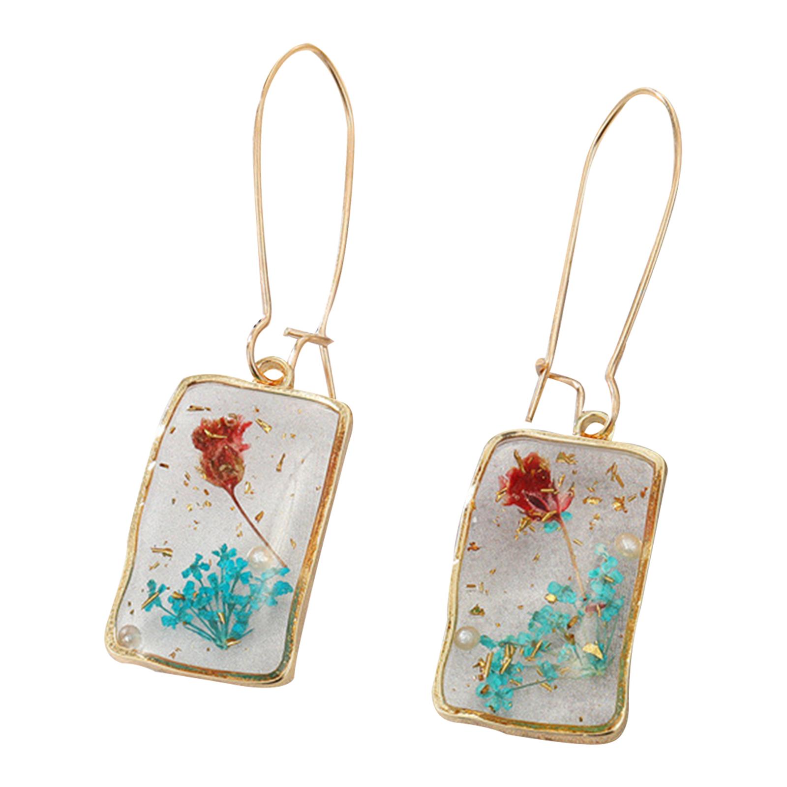 

Irregular Rectangular Dry Flower Earrings Dry Flower Drop Earrings Dried Flower Dangle Earrings Alloy Material Jewelry 1