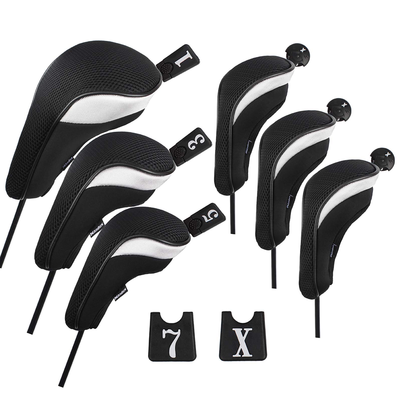 

Набор чехлов для головки клюшки Andux для гольфа со сменными номерными бирками, чехлы для гибридов, 3-вуд, черный (3 + Обложки)