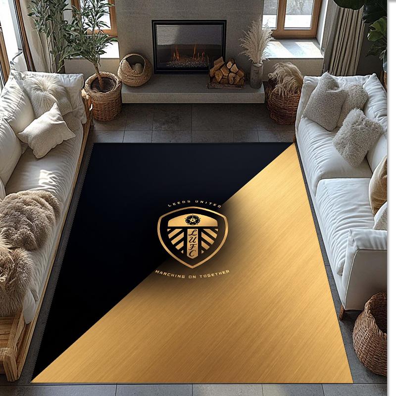 Leeds United Football Print Crystal Velvet Rug, Comfortable Water Absorbent Non Slip Indoor Floor Carpet