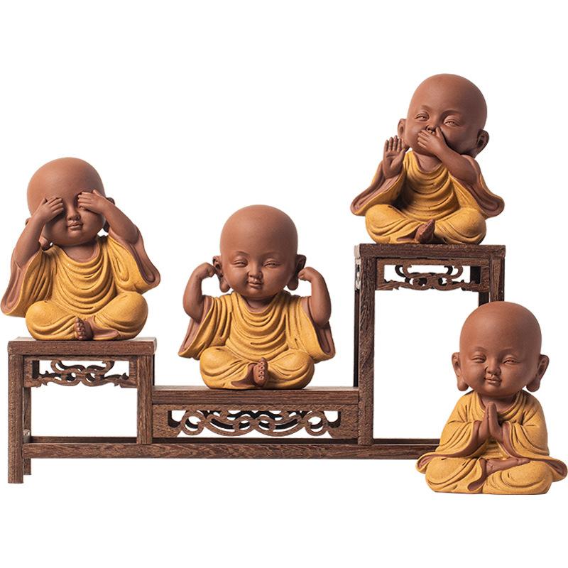 Ceramics Little monk Figurine small statue Creative home room office decorations Chinese specialty ornaments