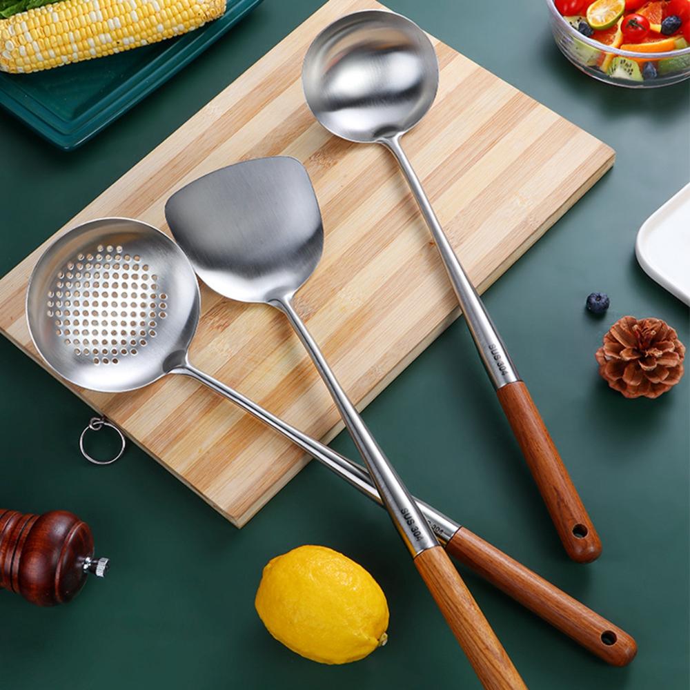

Wooden Handle Kitchenware Cooking Tools Skimmer Spoon Turner Ladle Wok Cookware Ladle