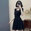 Square Collar Temperament New Niche Design Sense Pear Shape Large Size Sweet Spicy Pure Dress Women's Summer Black