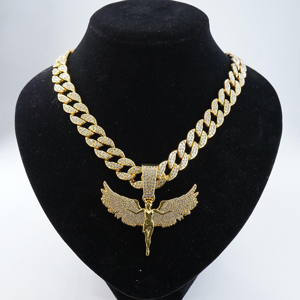 Voll besetzter Diamant Engelsgöttin Legierung Anhänger für Männer und Frauen, Trendy, Personalisiert, Modischer Hip Hop, U-förmige Cubanische Halskette