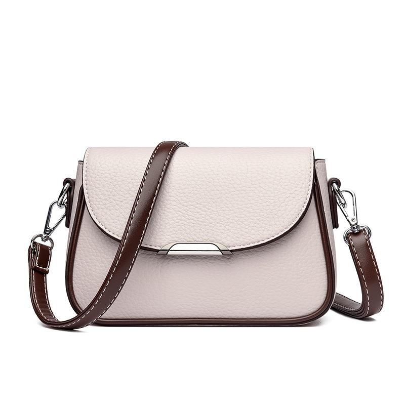 Fashion Soft Leather Texture Small Square Bag Women's New Simple Temperament Versatile Shoulder Bag Retro Contrasting Color Commuter Messenger Bag