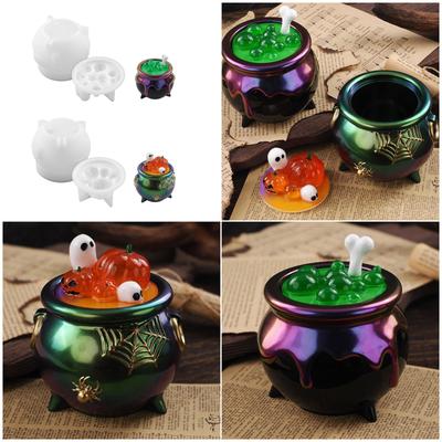 Reusable Halloween Witch Cauldron Silicone Molds for Candy Containers Epoxy Resin Casting and Festival Decorating