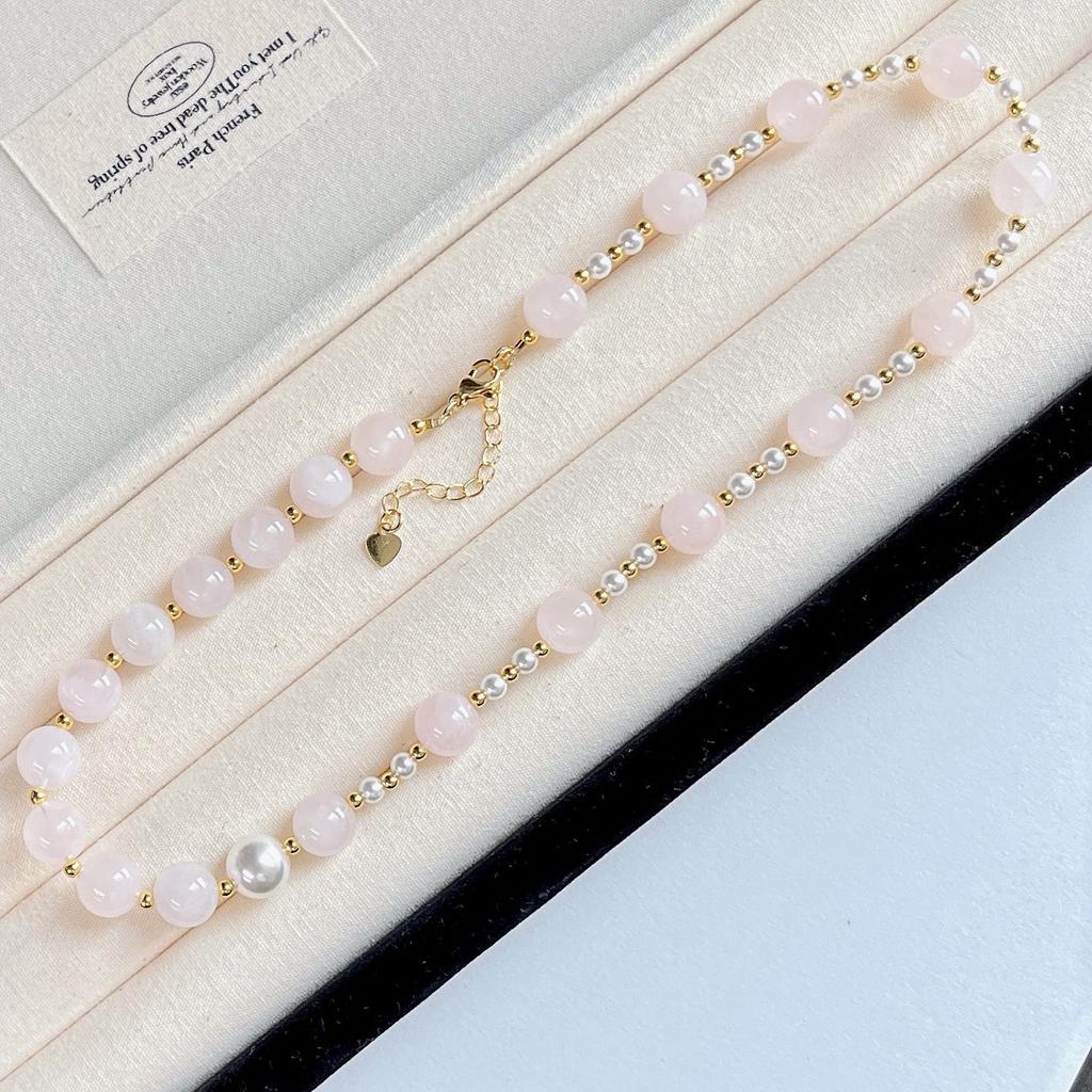 10Mm Powder Crystal Artificial Crystal Pearl Contrasting Color Design Necklace