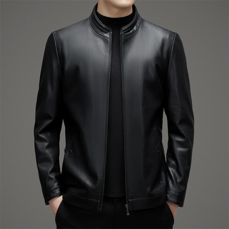 Spring and Autumn Men's Genuine Leather Jacket Middle-aged Stand-up Collar Sheepskin Jacket Casual Dad Jacket
