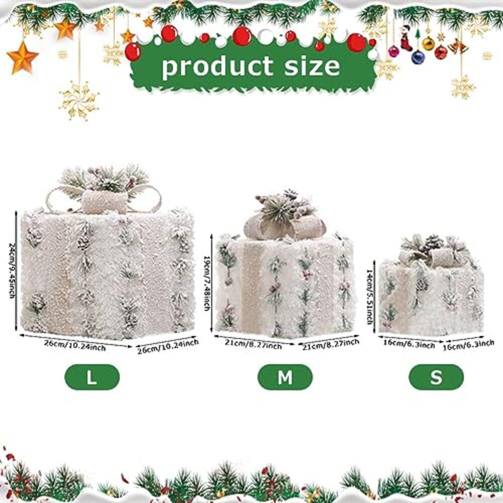 Set Of 3 Christmas Light Up Boxes Decoration Plastic Plush Decorative DIY Christmas Kit Festive & Party Supplies Decoration