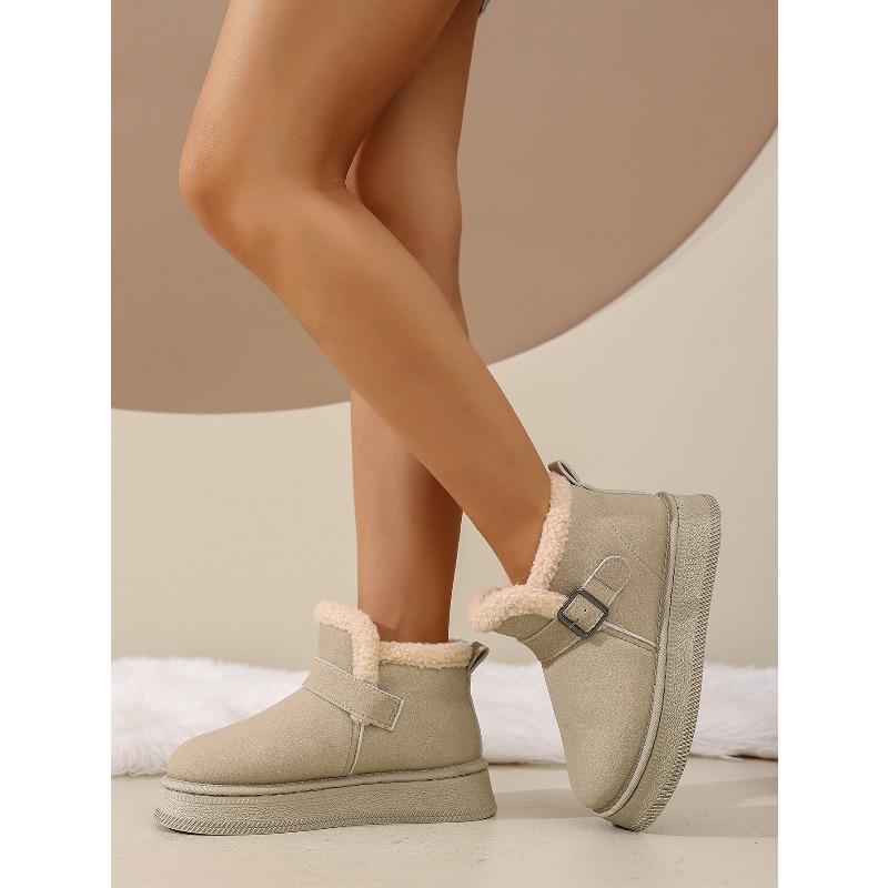 Women's Thick-Soled Buckle-Fastened Fleece-Lined Snow Boots 2025 Winter New Arrival Waterproof Warm Short Boots Slip-On Cotton Boots