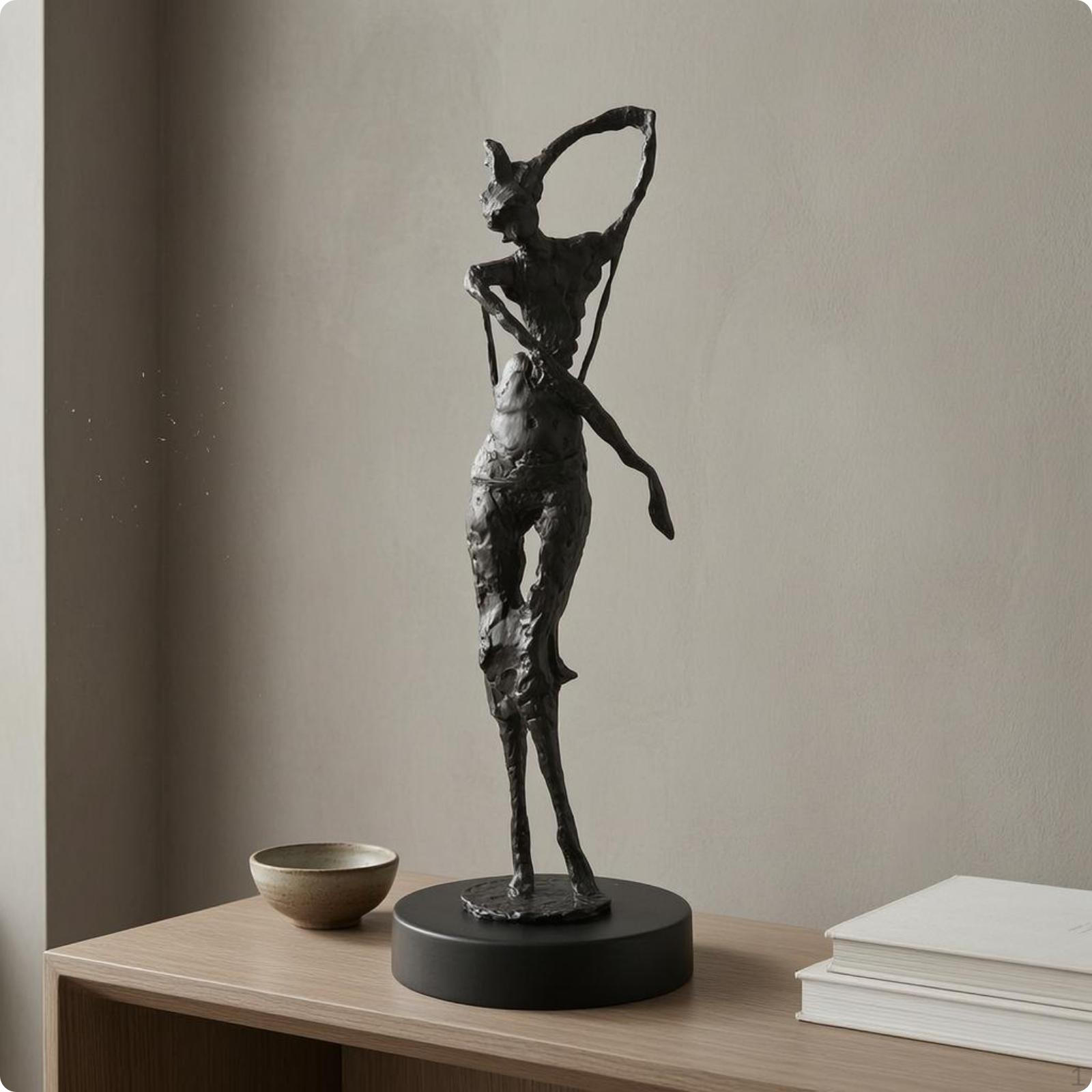 Abstract Human Figure Sculpture Textured Finish Cast Iron Freestanding Modern Sculptural