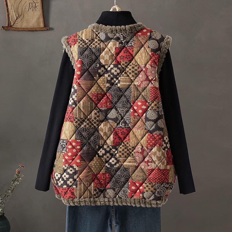 SIBOSHE Women's V-Neck Retro Plaid Cotton Vest