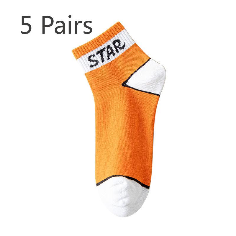 

5 Pairs of Female Pure Cotton Trend Basketball Match Color Deodorizing 5A Antibacterial Tube Socks 5 Pairs оранжевый