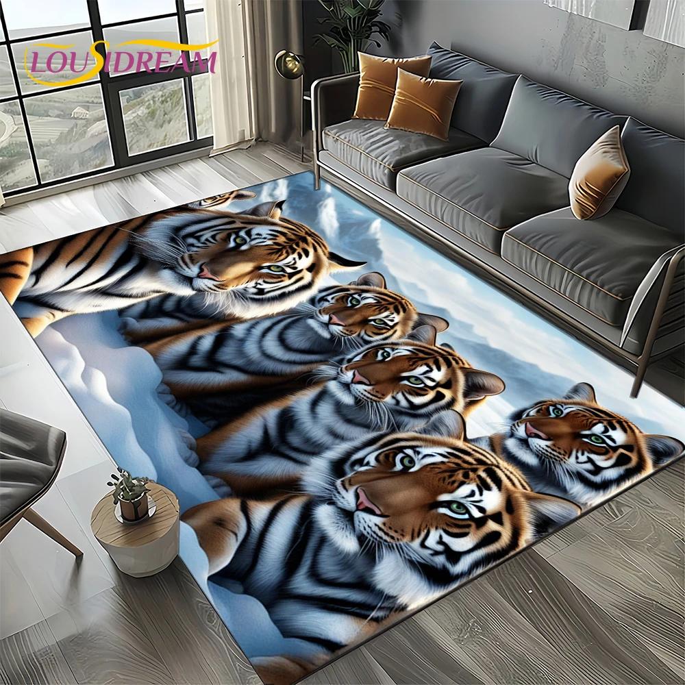 Fierce Tiger Lion Leopard Beast Animal Wildlife Cartoon Carpet Rug for Living Room Bedroom Sofa Decoration,Non-slip Floor Mat
