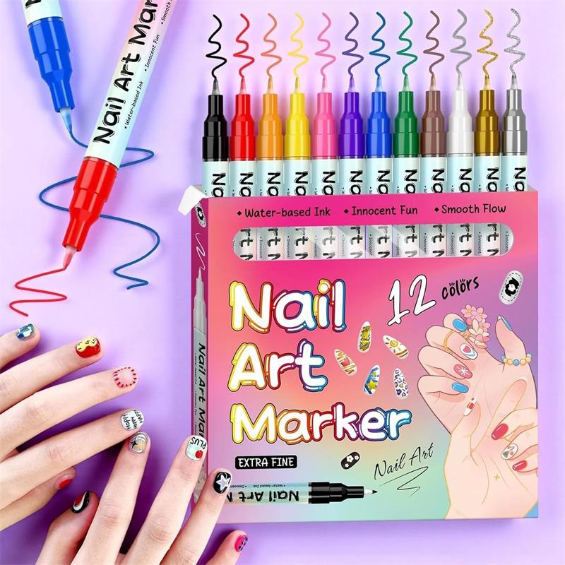 Waterproof Nail Art Pen, Quick Dry Nail Art Pens, 12/24 Color Nails Arts Pen Set, DIY Nails Arts Marker Drawing Painting Liner Pens