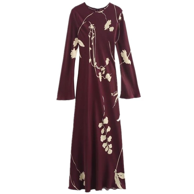 Western Style 2024 Autumn and Winter New Women Clothes Temperament Print Round Neck Long Sleeve Long Dress 8706255