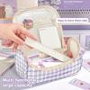 Gingham Print Stationery Bag Bow Handle Pencil Pouch Multi-Functional Pencil Case  Students
