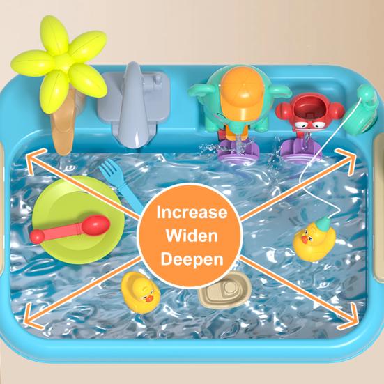 Jouets Lave-vaisselle pour Enfants et Tout-petits Jouet Évier de Cuisine avec Piste Toboggan à Eau Jeu de Pêche Magnétique Lave-vaisselle pour Jeu d'Imitation