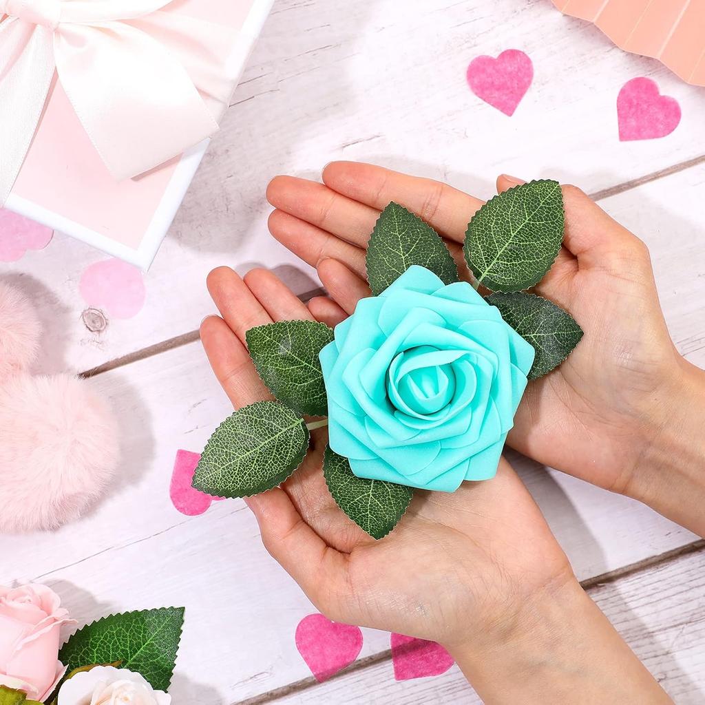 Syhood Artificial Foam Rose Flowers Vintage Fake Roses DIY Bouquets with Leaves and Stems for Wedding Bridal Shower Party Centerpieces Home Romantic