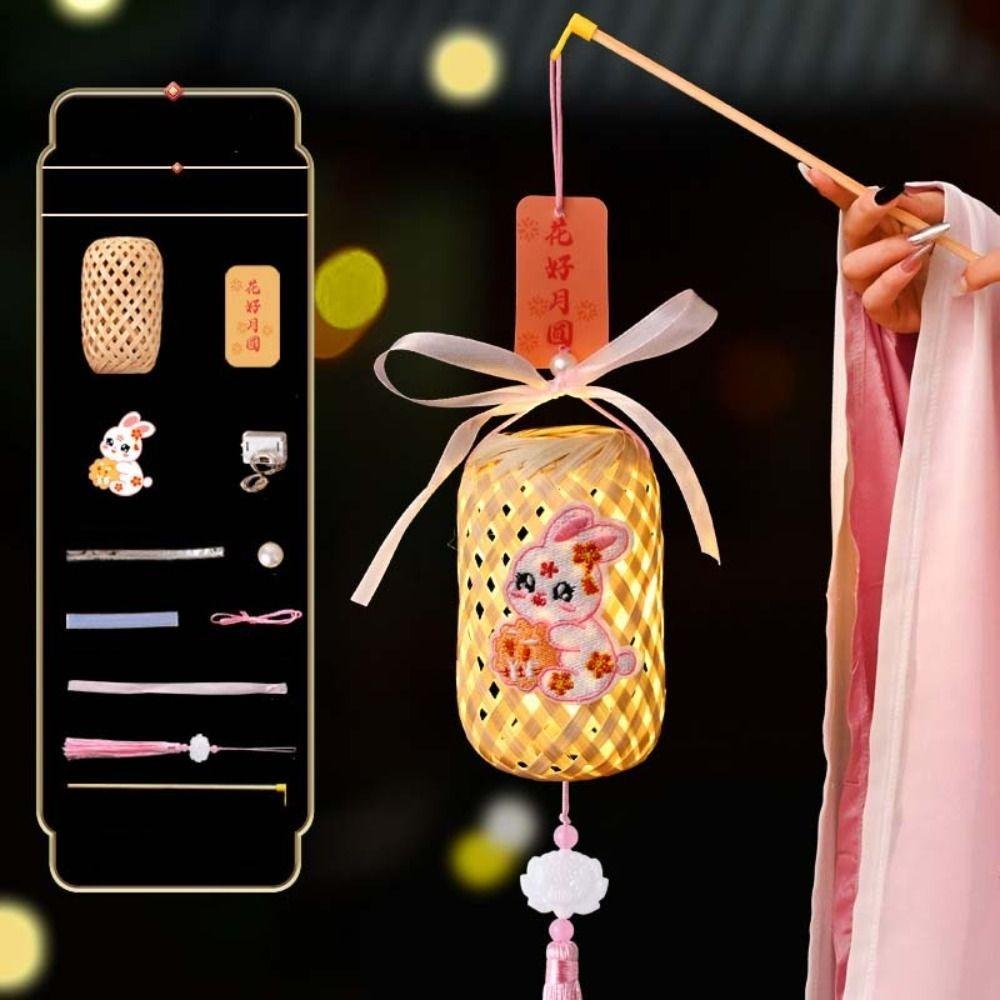 Hase Mondfest Laterne Leuchtend Handgemacht Kinder DIY Laternenmaterial-Set Cartoon PP Hasenlaterne Geschenk