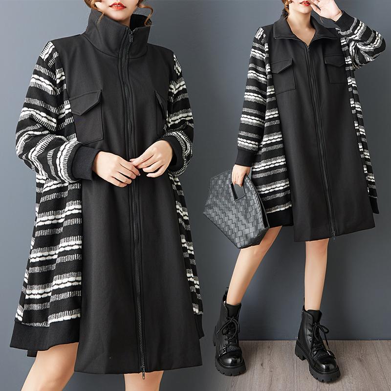 

DIMANAF Plus Size Autumn Winter Women Trench Coat Long Sleeve Jackets Casual Loose Outerwear Zipper Black 2026 one size чорний