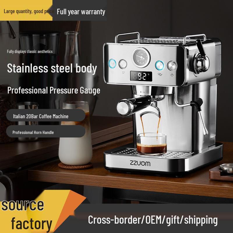 Kompaktní poloautomatický kávovar na espresso s vysokotlakou parou a napěňovačem mléka - Nerezový kávovar pro domácnost a kancelář
