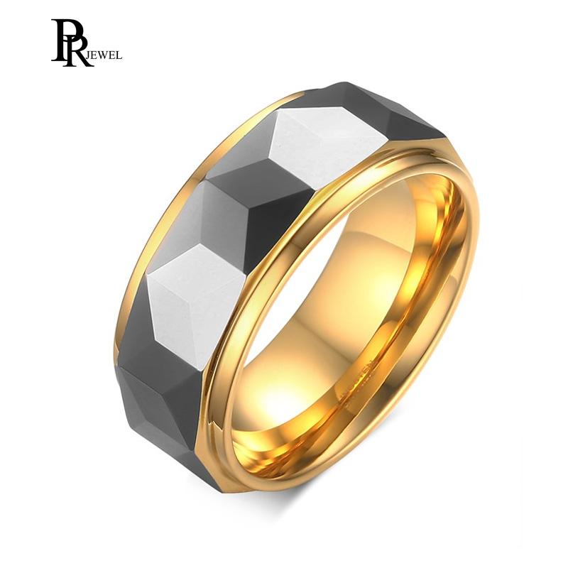 

Trendy Rhombus Cut Men s Tungsten Ring Silver Color Gold Color Tone Wedding Bands Multi faceted Dome Tungsten Women Men Jewelry 6
