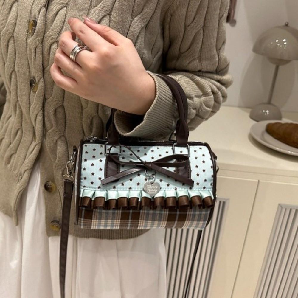 Exquisite Bowler Bag Color-blocked Crossbody Bag Sweet Bow Polka Dot Handbag  Women