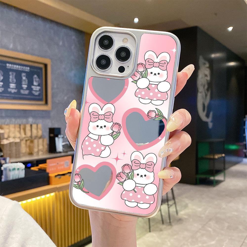 Summer with Mirror Mobile Phone Case Apple 17promax15 Pink Rabbit Love Makeup Mirror iPhone12 Electroplating Advanced
