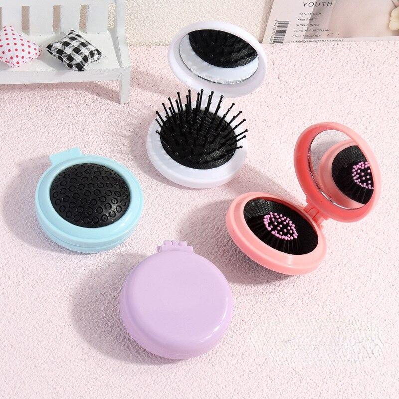 Pettine per capelli di piccole dimensioni con specchio pieghevole Pettine pieghevole per massaggio portatile da viaggio Spazzola per capelli per ragazza da donna con strumenti per lo styling a specchio