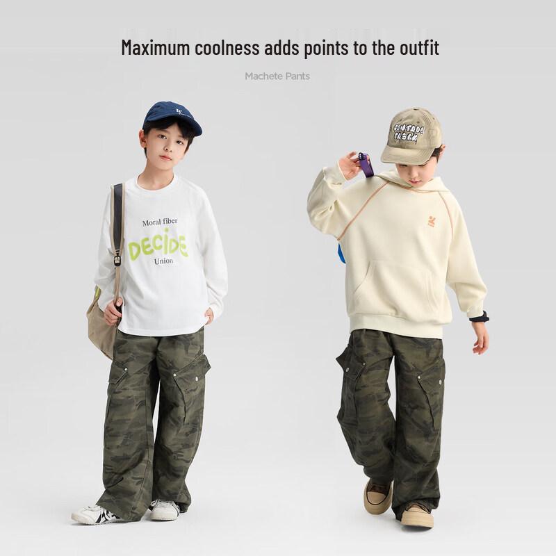 Calças de Caminhada Cargo Camufladas com Rebites Tendência para Meninos