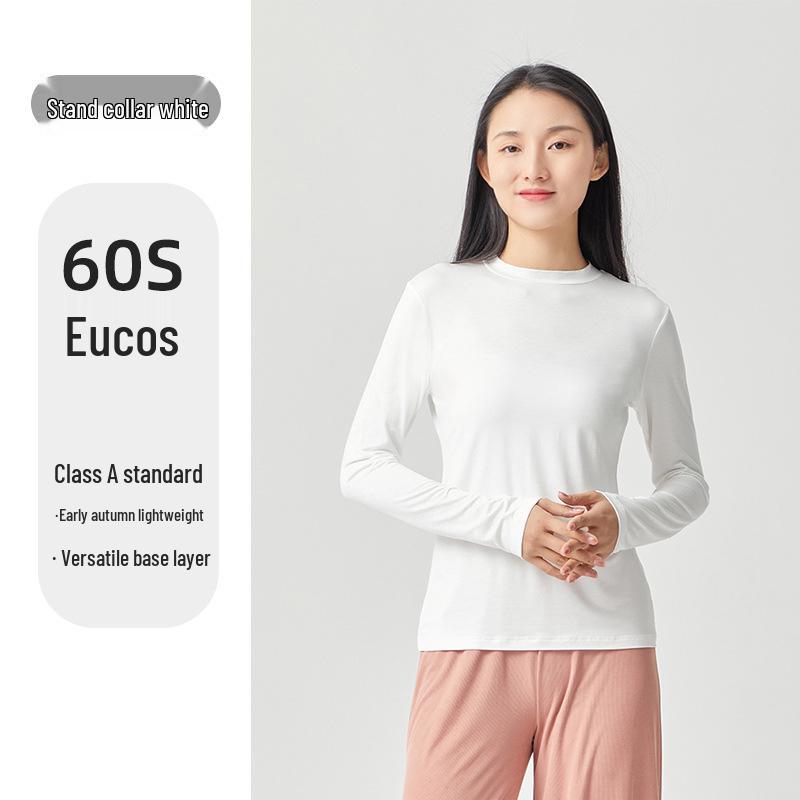 

Женская осенняя футболка с длинным рукавом из шелка - воротник-стойка, высокая эластичность, улучшающий кожу базовый слой XL (for 120-135 jin) белый