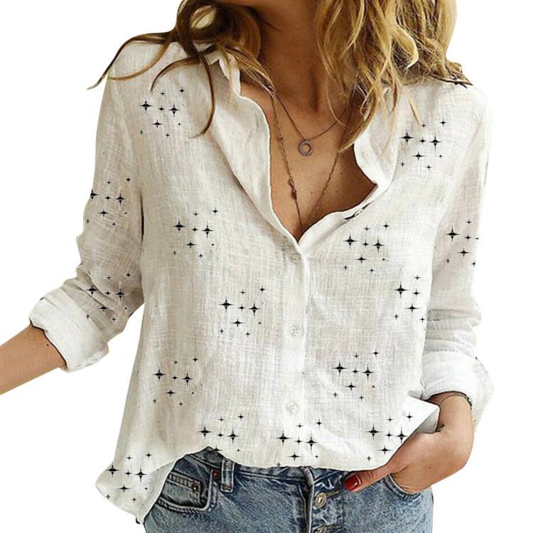 2023 European & American Women's Casual Loose Long Sleeve Cotton Linen Shirt - Solid Color