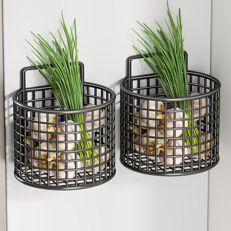 1/2/3 Grid Wall Mounted Kitchen Shelf Organizer Metal Rack Pantry Storage Garlic Ginger Hanging Wire Basket Holder